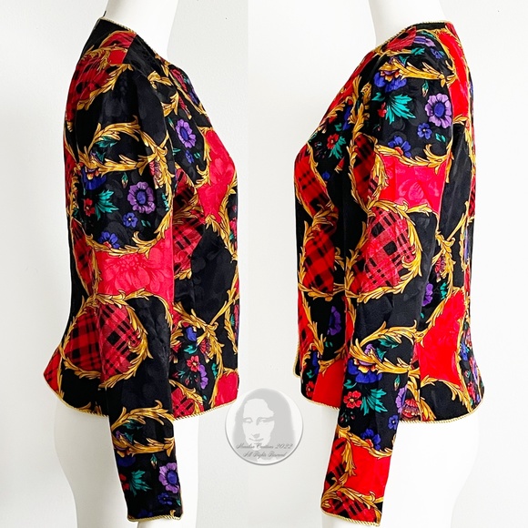 Adrianna Papell x Talbots Suit Jacket & Skirt Set Silk 2pc Jacquard Sz 8 Vintage - Picture 10 of 17